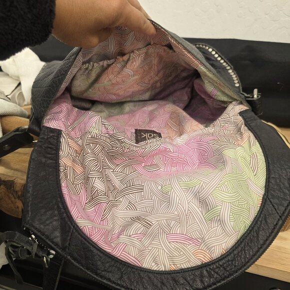 The SAK Silverlake Black Leather Studded Fringe Crossbody Shoulder Bag - Picture 6 of 13